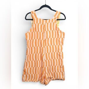 Dazey LA Reversible Romper Size L, Orange Retro Art Zip Front Playsuit